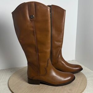 Frye Melissa Button Back Zip Tall Riding Boots Cognac Leather Womens 7 NWT